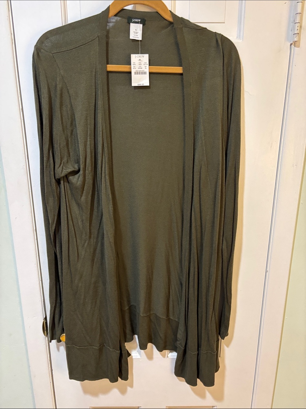 J. Crew Olive Green Lightweight Open-Front Cardigan